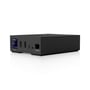 Ubiquiti Enterprise Audio/Video Bridge set skråt mod tilslutningspanelet med skærm, HDMI-porte og netværksstik.