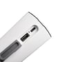 Undersiden af den hvide LED-bordlampe viser USB-porte og tilslutninger til opladning.