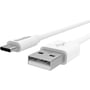 Hvidt USB-A til USB-C-ladekabel på 100 cm set skråt, med USB-C- og USB-A-stikkene tydeligt vist.