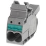 Siemens 1-polet udtagsklemme i grå med snap-on tilslutning, designet til 10 mm2 og kompatibel med 50-150 mm2 iPo stikklemmer.