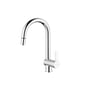 GEYSER Max Flex køkkenarmatur i skinnende krom med en buet, fleksibel tud og en enkel håndtagsbetjening.