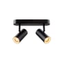 SLV NOBLO sort loftlampe med to justerbare spots og varm hvidt lys, monteret på hvid baggrund.