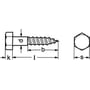 Diagram over en syrefast fransk skrue på 10x50 mm med DIN 571 standard, vist med dimensioner.
