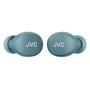 Frontvisning af to grønne JVC Gumy Mini True Wireless Earphones side om side med JVC logo.