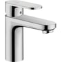 Hansgrohe Vernis Blend 100 håndvaskarmatur i krom med 1-grebs betjening og blank overflade, vist på hvid baggrund.