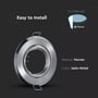 V-TAC downlight kit i børstet stål vist med en skitse af udskæringen i loftet på Ø70 mm.