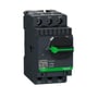 Schneider Electric TeSys GV2L05 kortslutningsudløser, 3-polet, 1A, med sort drejeknap og grønt håndtag på mørkegrå baggrund.