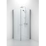 Contura Shower Space buet brusekabinedør med mat aluminiumsprofil og klart glas, vist i hjørne med brusearmatur.