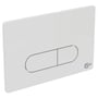 Ideal Standard OLEAS mekanisk kontrolplade i blank hvid, 234x8,5x154 mm, med dobbeltskyl funktion og Ideal Standard logo.