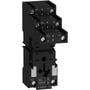Schneider Electric relæsokkel RXZE2S108M med separate terminaler til 2 C/O kontakter og 12A belastning, klar til DIN-montering.