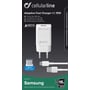 CellularLine Adaptive Fast Charge lader kit 15W til Samsung med 230V EU-stik og hvidt USB-C til USB-A kabel, med fokus på Adaptive Technology.