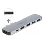 Detaljebillede af DeLock Docking Station, med fokus på de to Thunderbolt 3 USB-C stik til tilslutning.