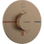 Hansgrohe ShowerSelect Comfort termostatbatteri i børstet bronze, med rund betjeningsplade og Select-funktion.