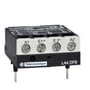 Schneider Electric LA4-DFB interface relæ med 24V styrespænding, monteret med skrueterminaler og mærkat 'Telemecanique'.