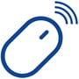 Blå ikon af en trådløs mus med signalbølger, illustrerer trådløse enheder.