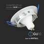 V-TAC downlight fitting demonstrerer kompatibilitet med standard GU10 lamper, uden lampe inkluderet.