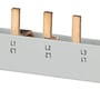 Detaljebillede af Siemens PIN samleskinnen, der viser de fire kobberstifter og de tydelige fasebetegnelser L1, L2 og L3.
