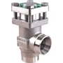Danfoss kontraventil CHV-X SS 25 med vinkelløb og svejsetilslutning i rustfrit stål, vist på hvid baggrund.