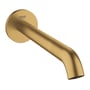 Grohe Essence karudløb med 230 mm tud i børstet messing cool sunrise finish, vist på hvid baggrund.