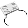 Shelly Bypass til Shelly Dimmer 2 set ovenfra med hvide ventilationsriller og sorte ledninger med synlige ender.