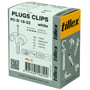 Tillex Plugs Clips Dobbel PC-D 18-22 mm, 40 stk i hvid, med illustration af produkt og specifikationer på emballagen.