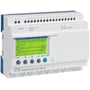 Schneider Electric Zelio Logic modul med 16 indgange og 10 relæudgange, 24VDC, vist forfra med oplyst grøn skærm.