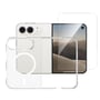 4smarts 360° Premium Protection Set til iPhone Ultra vist med transparent cover bagfra og skærmbeskyttelse foran.