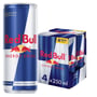 Red Bull Original energidrik med en blå og sølvfarvet 250 ml dåse foran den viste 4-pak.