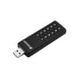 Verbatim Keypad Secure USB-drev ses skråt med det frie USB-A-stik og talfeltet vendt opad.