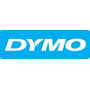Dymo-logo i hvid skrift på blå baggrund; logoet viser mærket på Dymo D1-tape til labelprintere.