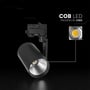 Sort V-TAC 35 W LED-skinnespot med forstørret visning af Cree-chip og reflektorens inderside.