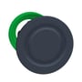Schneider Electric sort plast blindprop til Ø30 mm flush huller, vist med en grøn monteringsring bagpå.
