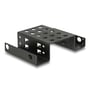 Sort DeLock-installationsramme til 2 x 2,5″ i en 5,25″-plads set skråt ovenfra med perforeret top og åbne sider.