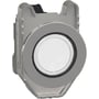 Schneider Electric signallampe flush XB4F med hvid LED lys og metalfront på isoleret baggrund.