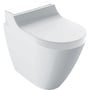 Geberit Aqc Tuma Comfort gulvstående douchetoilet i hvid med integreret vaskefunktion og betjeningspanel på låget.