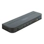 DeLock DisplayPort 1.4 KVM-switch set fra den anden side med betjeningsknapper, lydporte og USB-porte.