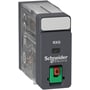 Schneider Electric Harmony RXG stikbensrelæ, 120 VAC, 5A, 2 C/O kontakter med testknap og grøn-rød vippefunktion.