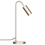 By Rydéns Curve bordlampe i mat guld metal med en 51 cm høj buet arm og cylinderformet lampehoved.