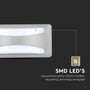 Nærbillede af V-TAC LED væglampens overflade med tekst "SMD LED'S" og en illustration af en LED-chip.