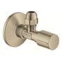 Grohe vinkelventil 22039EN0 i børstet nikkel med 1/2" tilslutning og 3/8" udløb, fremviser detaljeret design og Grohe logo.