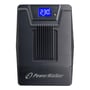 Fronten af PowerWalker VI 2000 SCL UPS med blåt LCD-display, der viser 230V og batteristatus, samt tænd/sluk-knap.