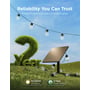 Govee Outdoor Solar String Lights ligger i græsset omkring solpanelet, mens pærerne hænger på kablet.