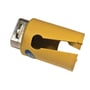 PRO-FIT 77 mm HM hulsav med integreret adapter, gul, set fra en vinkel, der viser adapteren og HM-pladen.