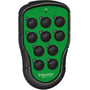 Oversigt over Schneider Electric ZART10 sender med 10 nummererede knapper, grønt frontpanel og sort gummiindfatning, vist med batteristatus ikon.