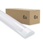 Hvidt V-TAC LED-armatur med en papkasse mærket 6x i baggrunden; armaturet er 120 cm og 40 W.