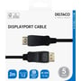 Emballagen til Deltaco DisplayPort 1.2-kablet viser det sorte kabel og oplyser længden på 2 meter.