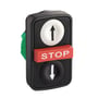 Schneider Electric Harmony XB5 dobbelt trykknap med Ø 22 mm i sort plast, med 'STOP' funktion og pil op/ned symboler.