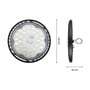 Målskitse af SpectrumLED LED-high bay på 105 W med front og side, der viser målene 218 mm og 80 mm.