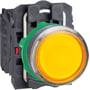 Schneider Electric Harmony Style 5 lampetryk i orange med LED, 22 mm diameter og komplet enhed med grøn ring.