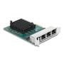 DeLock PCI Express x1-netværkskort med fire synlige RJ45-porte, sort køleprofil og guldkontakt.
